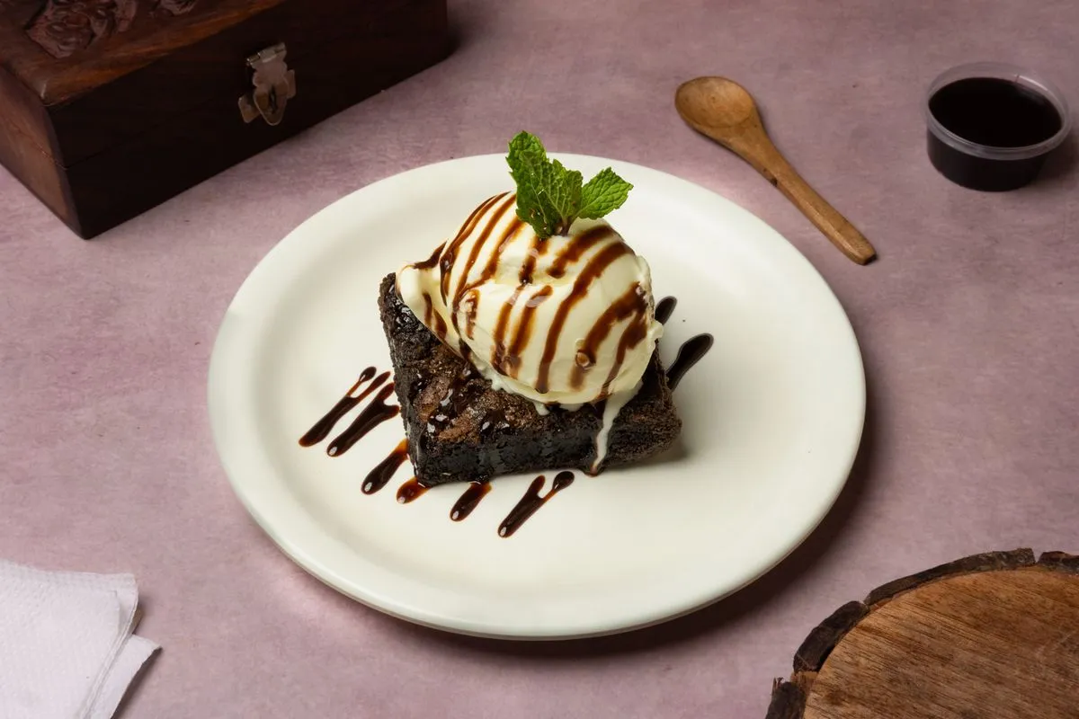 Chocolate Brownie with Ice Cream Warm Chocolate Dessert